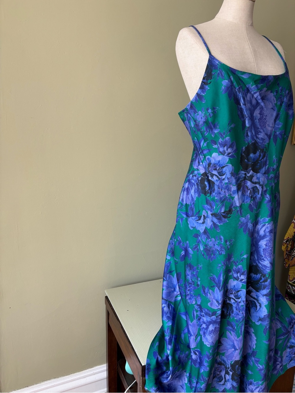 Connected apparel Green Blue Floral slip Dress Sz 12 Romantic Feminine fairycore - Picture 4 of 12